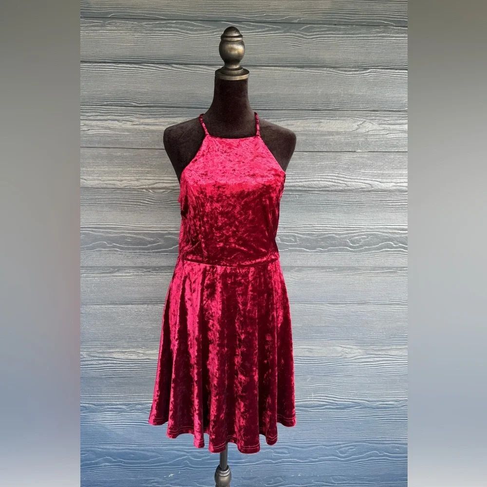 Lulus Velvet Halter Mini Dress Red Crushed Holiday Party Vintage Inspired Gla